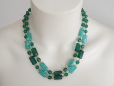 Collier Vintage En Verre Vert Bleu 2 Rhg 77,8 G/48 Cm