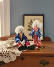 Duo de Poupées Clowns Vintage en Porcelaine - Figurines Artistes de Cirque