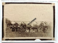 PHOTO albumen groupe hommes femmes avec attelage ânes fusil grand pont G418a