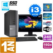 PC DELL 7020 SFF Core I3-4130 Ram 16Go Disque 240 Go SSD Wifi W7 Ecran 22"