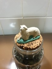 Ancien Santon Creche Noel Devineau Mouton Couché 5 Cm Sur 8cm Taille 4 Floqué 