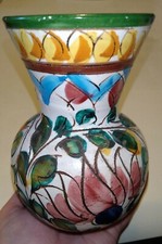 Vase Décor de Fleurs Signé