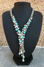 Collier long, sautoir, perle dure , strass, métal argenté, necklace jewelry