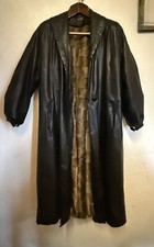 Pelisse cuir noir très fin, fourrure  marron Philippe Vallereuil ( années 80)