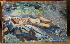 Ecole française, fin XIXè Femme nue  Huile sur toile , rentoilée. 26 x 41 cm