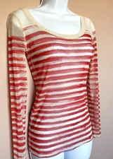 Top mesh tattoo marinière rougeet beige Jean-Paul Gaultier Soleil, taille S