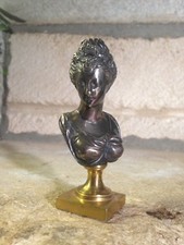 XIXe Diane de poitiers Buste bronze argenté sur piédouche bronze doré sculpture