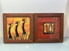 2 Cadres Décor Femmes Africaines 18x18cm Déco Vintage Cadre En Bois