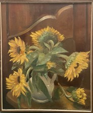 Tableau peinture ancienne Nature morte Tournesols XXe