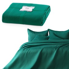 Couvre-lit 240 x 260 cm Vert foncé jeté de lit Double Face gaufré Satin Mat C...