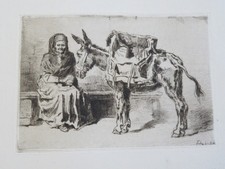 Félix BUHOT 1847-1898 EAU FORTE ORIGINALE CACOLETIERE FEMME ANE IMPRESSIONNISME