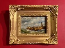 Ancienne peinture, scène de marine animée, cadre doré