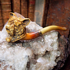 PIPE FUME CIGARETTE  EN ÉCUME DE MER SCULPTÉE  representant un chien