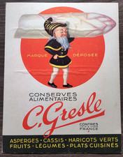 Ancien carton publicitaire conserves alimentaires -  C. GRESLE - 22,5 X 29,5