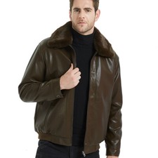 Veste Blouson Aviateur En Similicuir Avec Doublure En Fourrure Pour Hommes