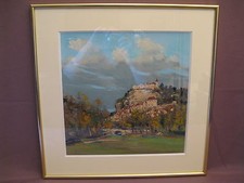 Tableau gouache signé J.Coquillay XXème siècle : vue de Rocamadour