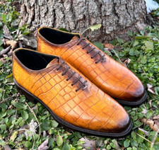 Chaussures habillées Oxford à lacets en cuir imprimé croco beige de qualité supé