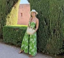 Robe Imprimée ZARA 100% COTON Verte Blanche BOHO Chardon Florale XL EXTRA LARGE