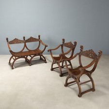 Canapé Ancien avec Fauteuils Style Néo-Renaissance XIXe Siècle Original