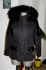 joli manteau fourré hiver à capuche bi matière noir IKKS taille M
