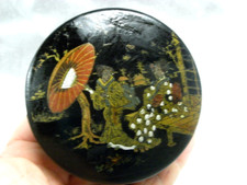 ANCIENNE BOITE COFFRET PAPIER MACHE ART ASIATIQUE PEINTURE MINIATURE CHINE JAPON