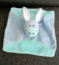 1638?Doudou Plat Mouchoir Âne Ane Cheval Bleu Rayé Bandana Jaune Tex Baby