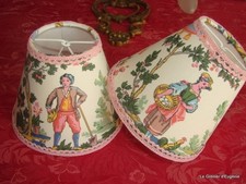 LOT de 2 Abat-jour, toile de Jouy colorée  13/ 14cm  (a pince)