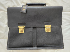 SOCO Cartable d'écolier ancien tout en cuir noir brillant grainé Excellent état