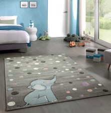 Tapis enfant Tapis pépinière éléphant à pois gris bleu