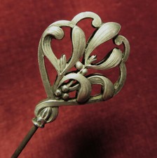 EPINGLE à CHAPEAU ancienne ARGENT ART NOUVEAU - GUI PORTE-BONHEUR 