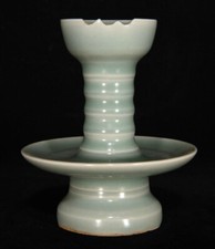 4.8"chinois Longquan four Celadon Glaze porcelaine dynastie lampe à huile statue