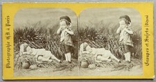 Enfantillages Foin gâté Figurines c1870 Photo Stereo JH Paris Vintage Albumine