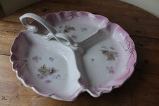 plat mendiant trilobé en porcelaine- décor floral - 3 compartiments