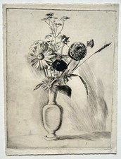 Bouquet FLEURS Vase GRAVURE Eau Forte CAMILLE BERG (1904-1991)