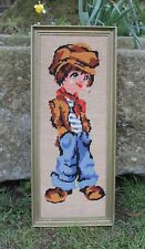 Canevas Poulbot garçon avec cigarette encadrement bois doré 52 x 21 cm vintage