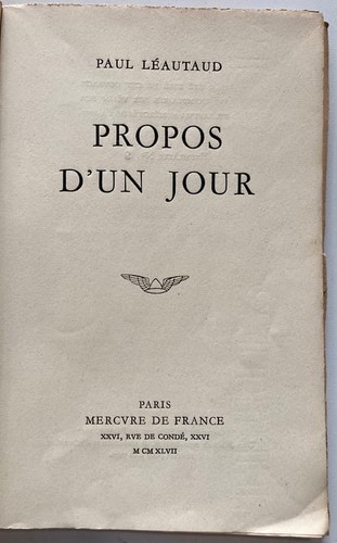Leautaud paul propos d un - leautaud., paul.