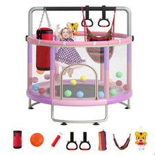 Trampoline Enfant Ø150cm avec Panier Basket, Hamac et Anneaux - Sécurité Max