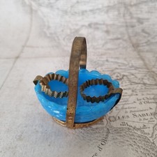 Panier Opaline Bleue fin XIXè Porte Flacon French Victorian Glass Basket 19thC