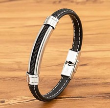 Bracelet cuir homme noir acier