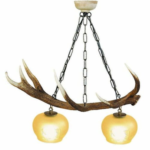 Lustre avec vrai - bois, cerf