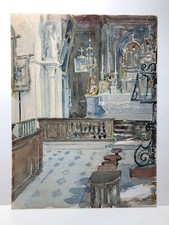 Adrien MOREAU (1843-1906) dessin aquarelle intérieur d'église