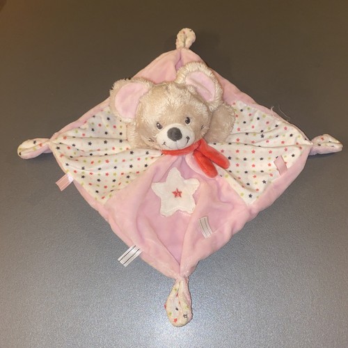 Doudou plat souris ours rose - plat,
