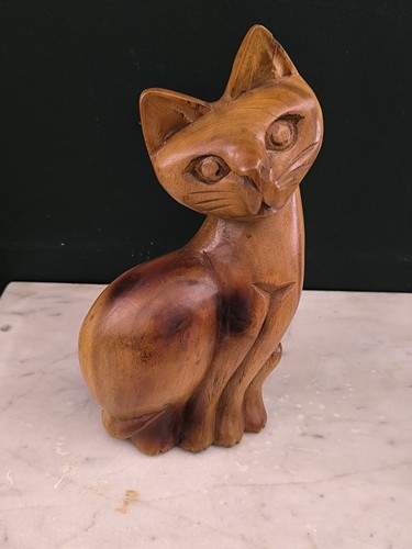 Ancienne statue chat bois - statue,