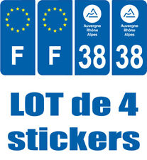 4 STICKERS LOGO REGION + F PLAQUE IMMATRICULATION BLASON 38 AUVERGNE RHONE ALPES