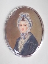 Ancienne  miniature peinte dans un cadre en argent massif / époque du 19 ème