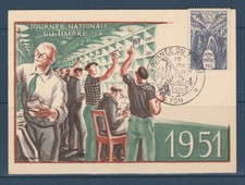 carte  1er jour  journée du timbre   69   Lyon    1951