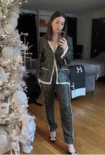 Zara Vert Sequin Ensemble Blazer Et Pantalon Taille S Ref 3736/319