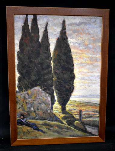 Tableau huile les cyprès - tableau,