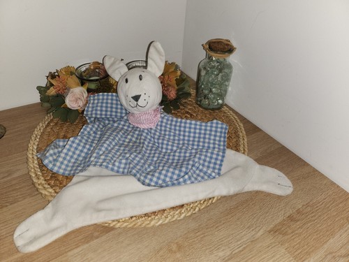 Doudou plat lapin blanc tissu - doudou,