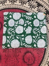 Tissu 4 yards coton indien imprimé floral fait main couleur vert Jaipuri